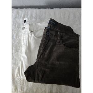 Banana Republic Mid-Rise Skinny Leg Brown Corduroy Pants White Jeans 27 Lot of 2